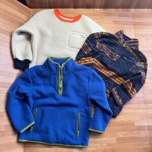 Old Navy fleece bundle, size 4t, three pieces, white, Aztec print and blue